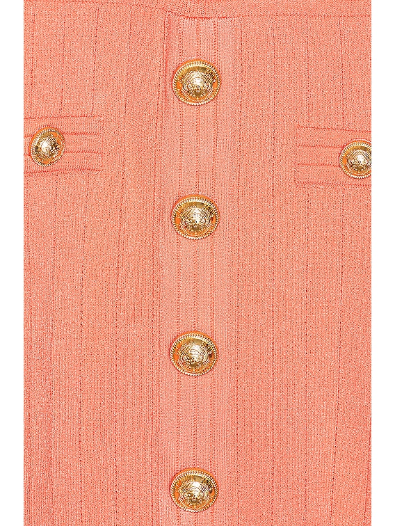 BALMAIN Long Sleeve V Neck Buttoned Mini Dress in Salmon | FWRD BALMAIN Long Sleeve V Neck Buttoned Mini Dress in Salmon | FWRD