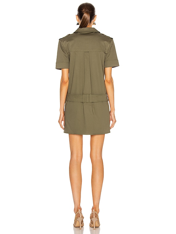 BALMAIN Cargo Denim Shirt Dress in Olive | FWRD