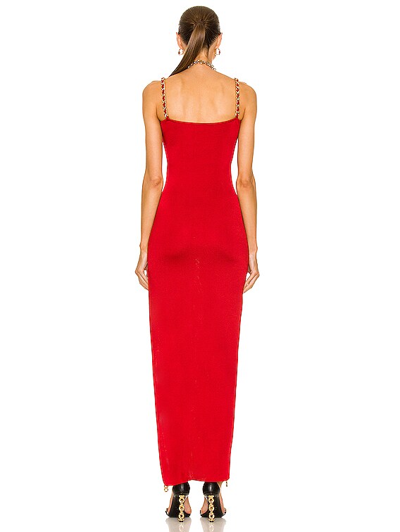 BALMAIN Chain Strap High Slit Gown in Rouge | FWRD