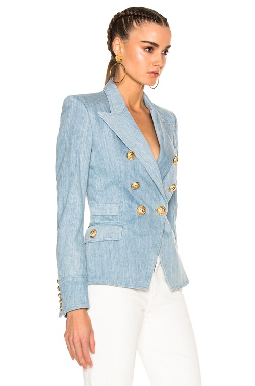 denim double breasted blazer
