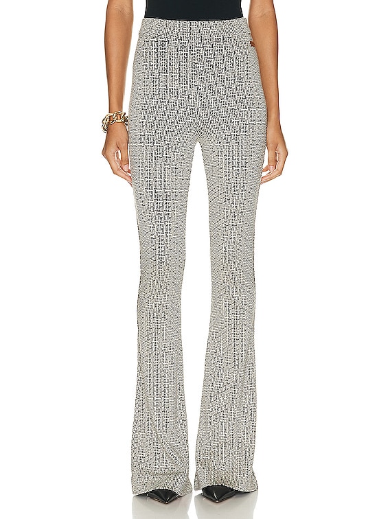 BALMAIN Monogram Jacquard Jersey Flare Pant in Ivory & Noir | FWRD