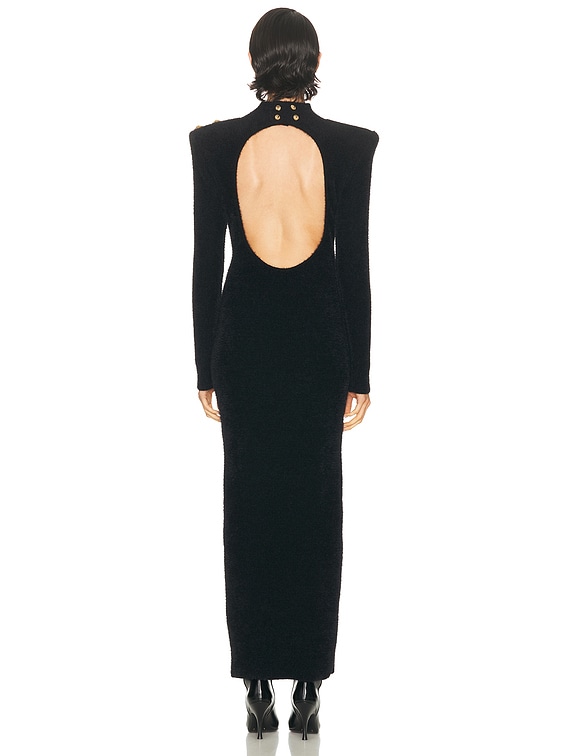 BALMAIN Open Back Long Dress in Noir | FWRD