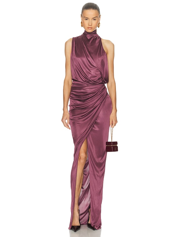 BALMAIN Interlock Halterneck Long Dress in Violet Fonc? | FWRD