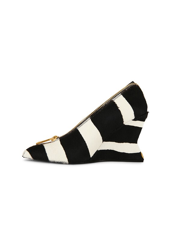 BALMAIN Zebra Pump Zip Wedge in Noir & Blanc | FWRD
