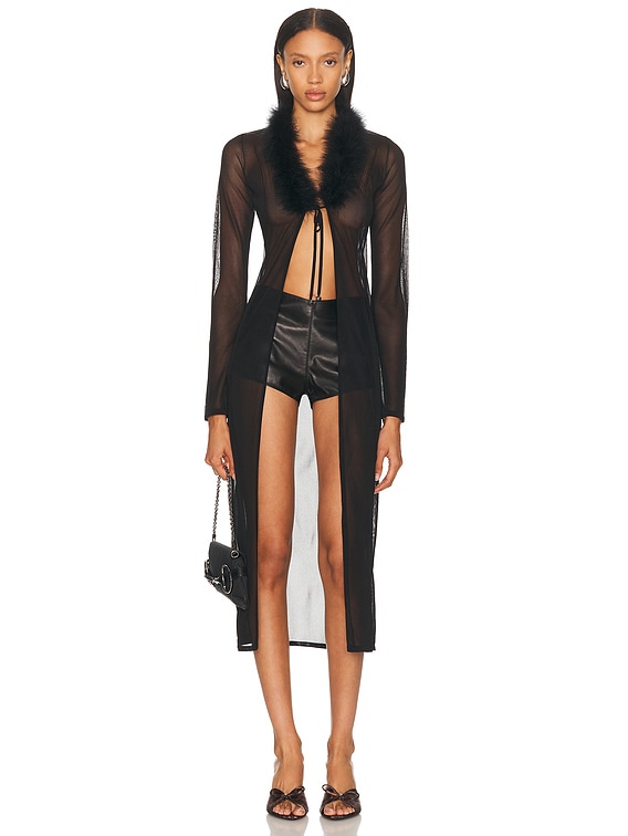 Blumarine Fur Collar Long Cardigan in Black | FWRD
