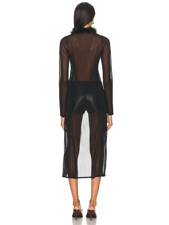Blumarine Fur Collar Long Cardigan in Black | FWRD