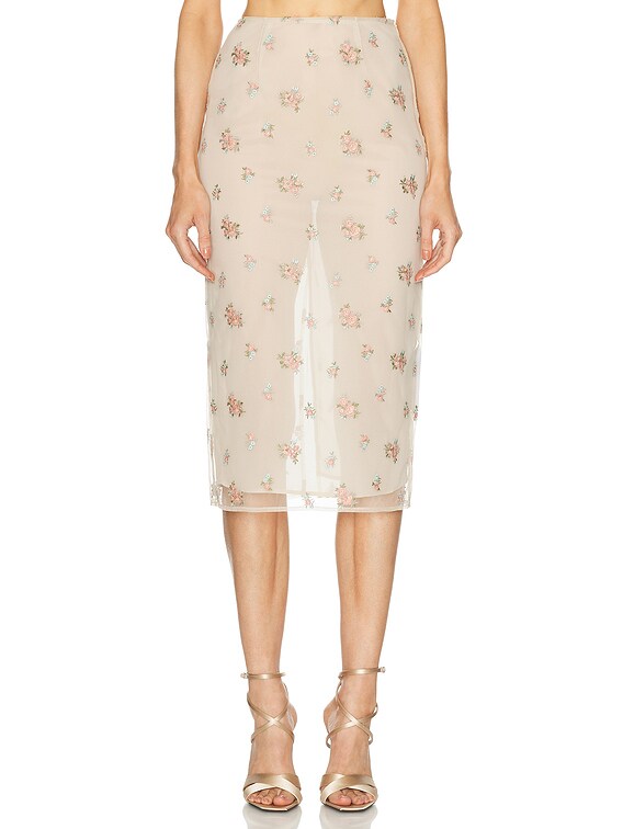 Blumarine Flower Embroidered Skirt in Grain & Ginger | FWRD