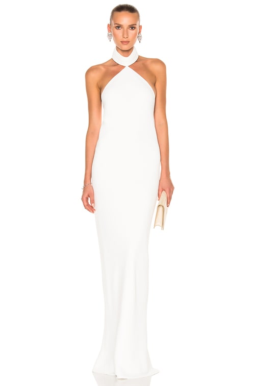 Brandon Maxwell Piped Neck Sheath Gown in Ivory