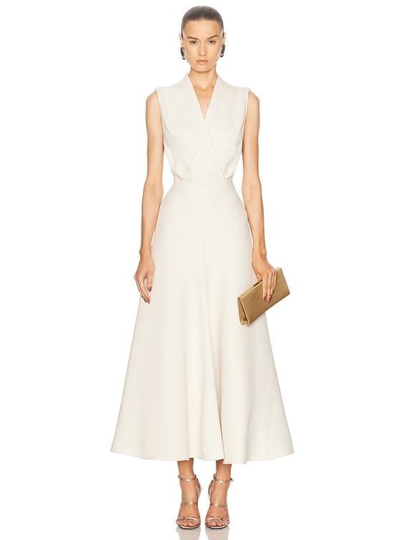 Brandon Maxwell Emelie Blouson Wrap Dress in Oatmeal FWRD