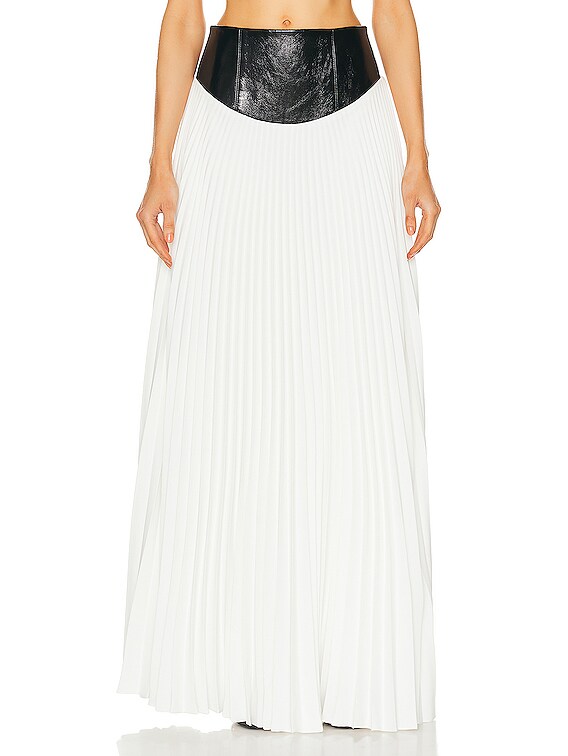 Brandon Maxwell Pleated Leather Yoke Skirt in Black & White Brandon Maxwell Pleated Leather Yoke Skirt in Black & White
