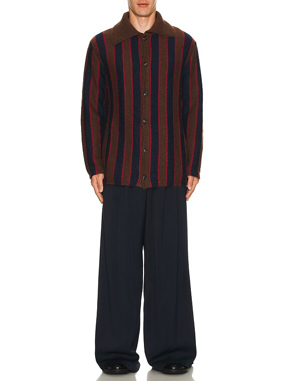 bode モヘアカーディガン Bodeのネイビー＆ブラウン モヘア ストライプ カーディガンがセール中