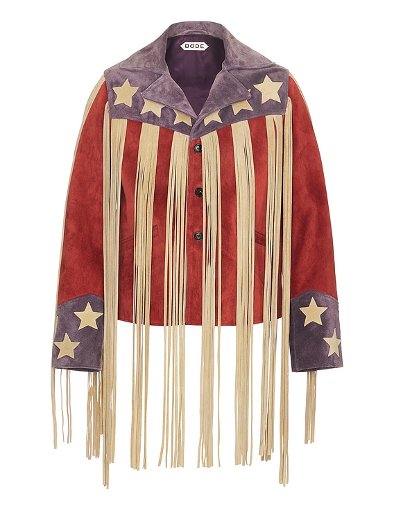 BODE Flag Fringe Jacket in Red, White, & Blue | FWRD