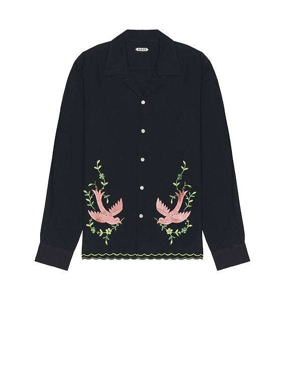 BODE Rosefinch Long Sleeve Shirt リネンシャツ BODE Rosefinch Long Sleeve Shirt in Black | FWRD