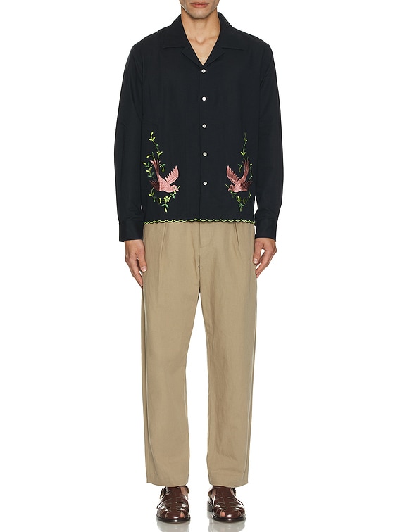 BODE Rosefinch Long Sleeve Shirt in Black | FWRD