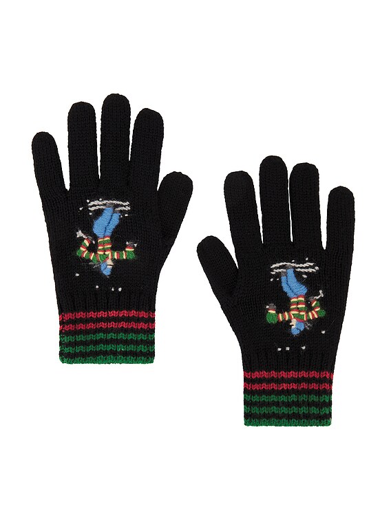 手袋 BODE Ski Run embroidered merino wool gloves BODE Ski Run Gloves in Black | FWRD