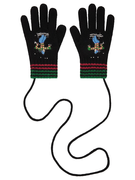 手袋 BODE Ski Run embroidered merino wool gloves BODE Ski Run Gloves in Black | FWRD