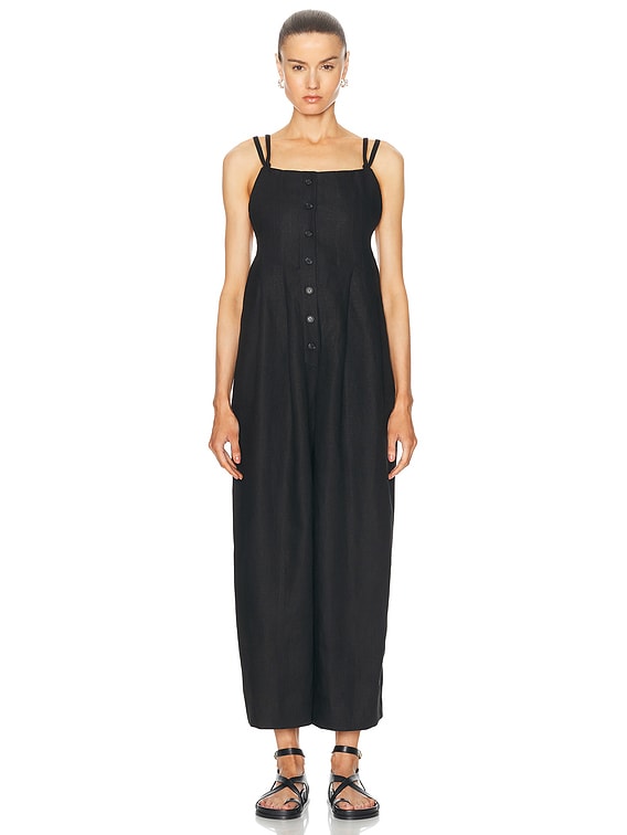 BODE 刺繍入り セイルボート ジャンプスーツ open collar belted assort l/s jump suit / 開襟ベルト付き