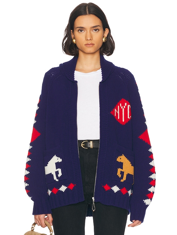 BODE Diamond Corral Cardigan in Blue Multi | FWRD