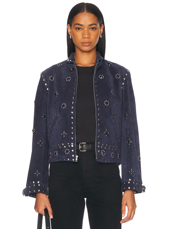BODE Studded Howard Suede Jacket in Dark Navy | FWRD