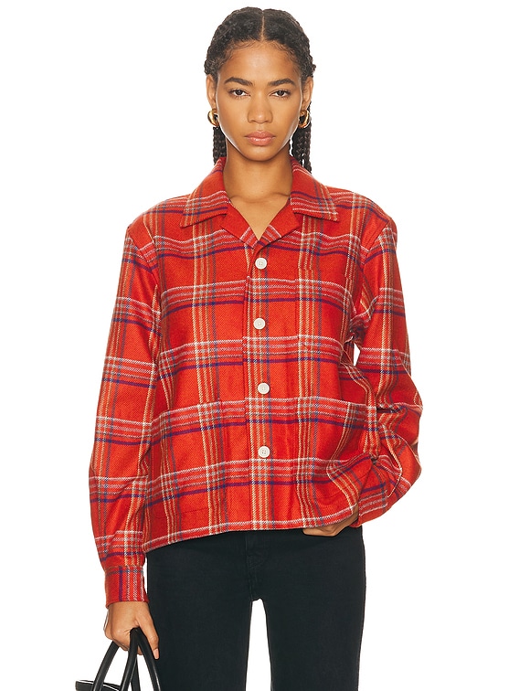 BODE Gable Plaid Overshirt in Red Navy | FWRD