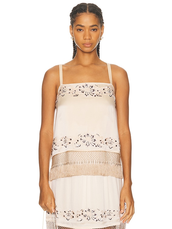 BODE Phantasm Fringe Tank Top in Ecru | FWRD