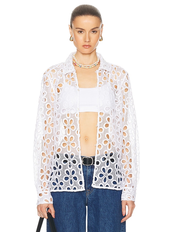 BODE Primrose Lace Long Sleeve Shirt in Natural | FWRD