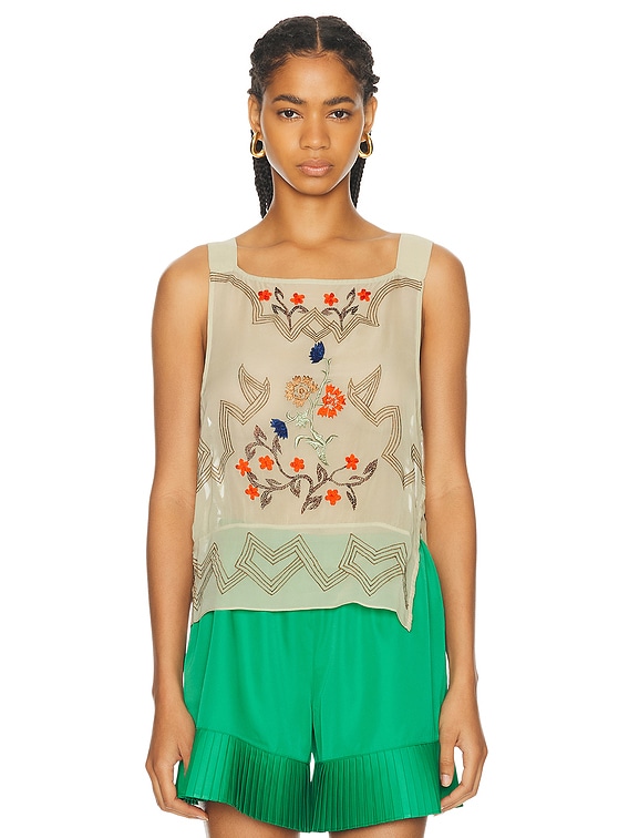 BODE Embroidered Flower Study Top in Cream Multi | FWRD