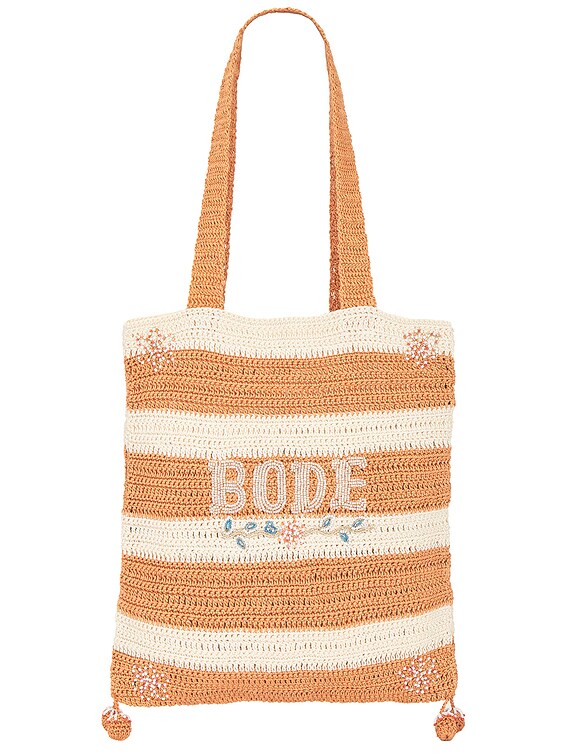 BODE Sherbet Crochet Tote Bag in Cream & Orange | FWRD