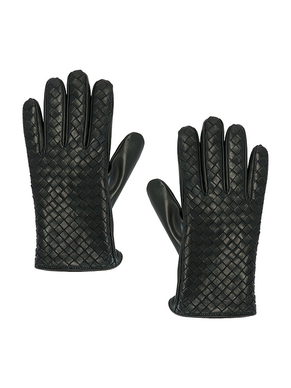 Bottega Veneta Soft Nappa Intrecciato Leather Gloves in Dark Green