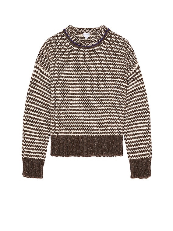 Bottega Veneta Zig Zag Knit Sweater in Milkweed & White | FWRD