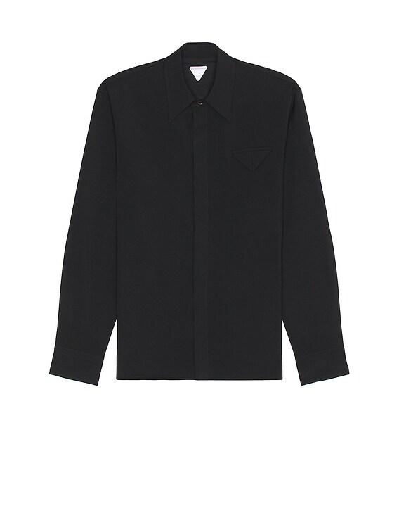 Tシャツ・カットソー BOTTEGA VENETA SS25 Black wool shirt (751398V4XP0 4246) Bottega Veneta Wool Shirt in Black | FWRD