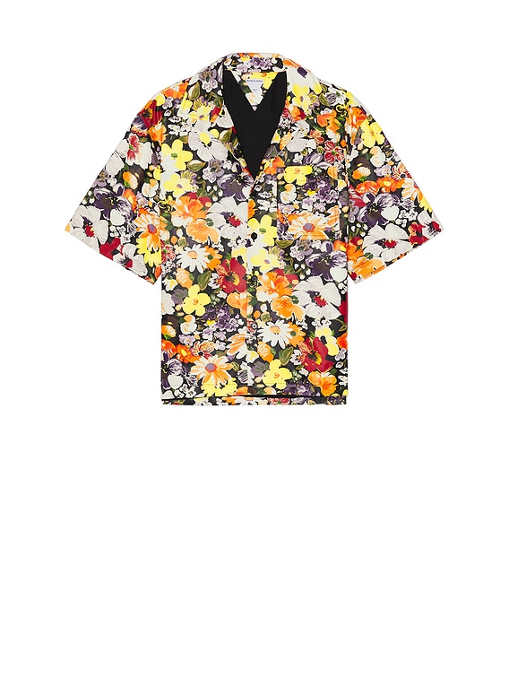 Bottega Veneta Floral Printed Leather Short Sleeve Shirt in