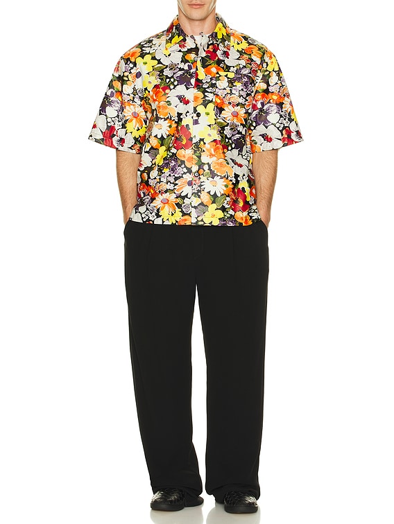 Bottega Veneta Floral Printed Leather Short Sleeve Shirt in