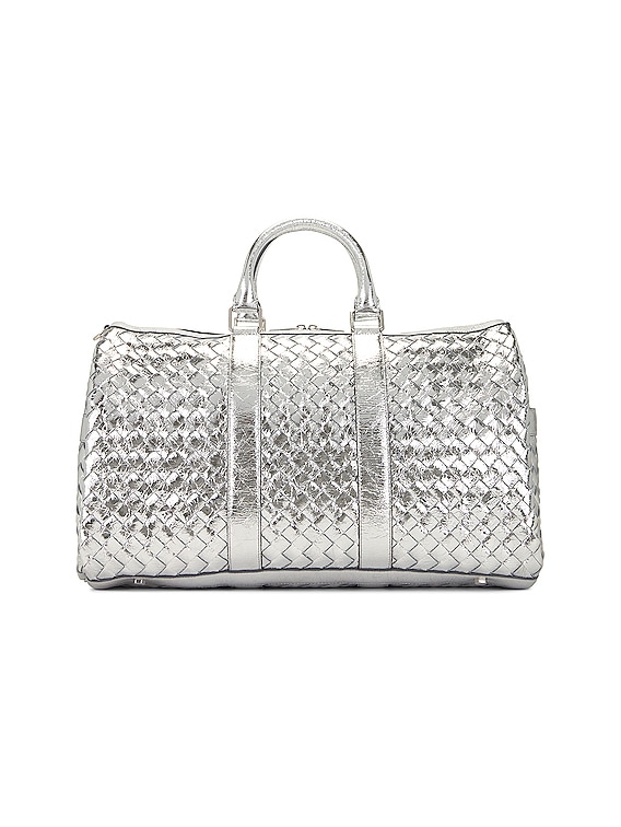Bottega Veneta Medium Classic Intrecciato Duffle Bag In Metallic - Silver