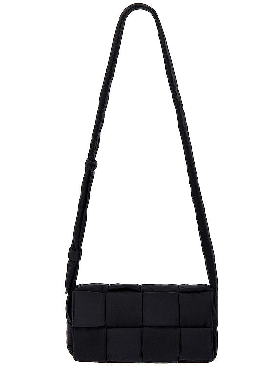 Black Intrecciato paper-leather cross-body bag, Bottega Veneta