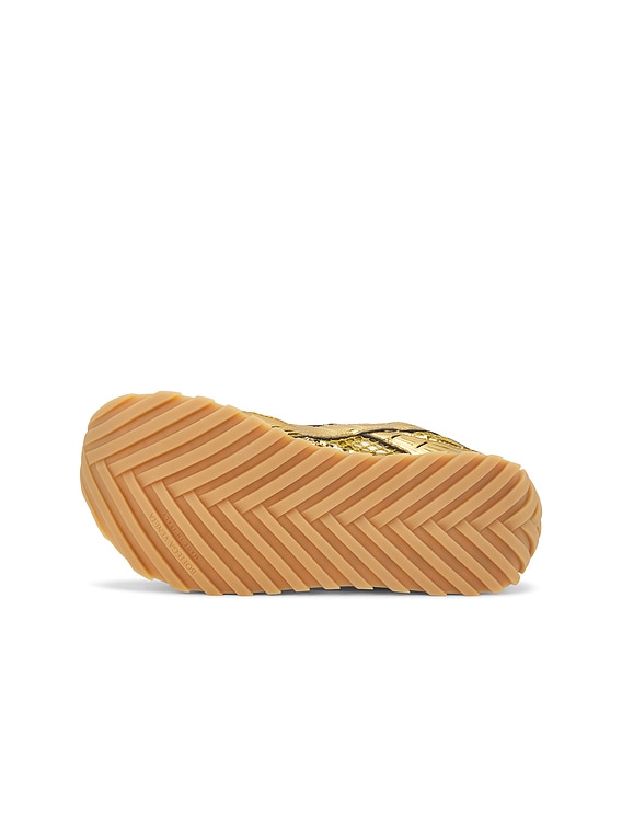 Bottega Veneta Orbit Lace-Up Sneaker Technical Fishnet in Gold