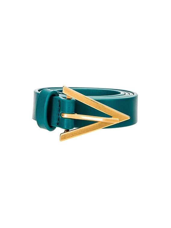 Bottega Veneta Leather Triangle Belt in Mallard & Gold | FWRD