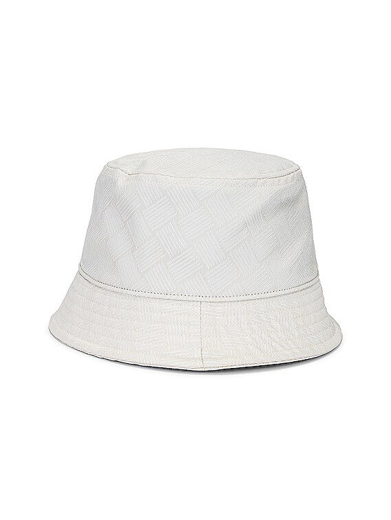 Bottega Veneta Intreccio Jacquard Nylon Bucket Hat in White Bottega Veneta Intreccio Jacquard Nylon Bucket Hat in White