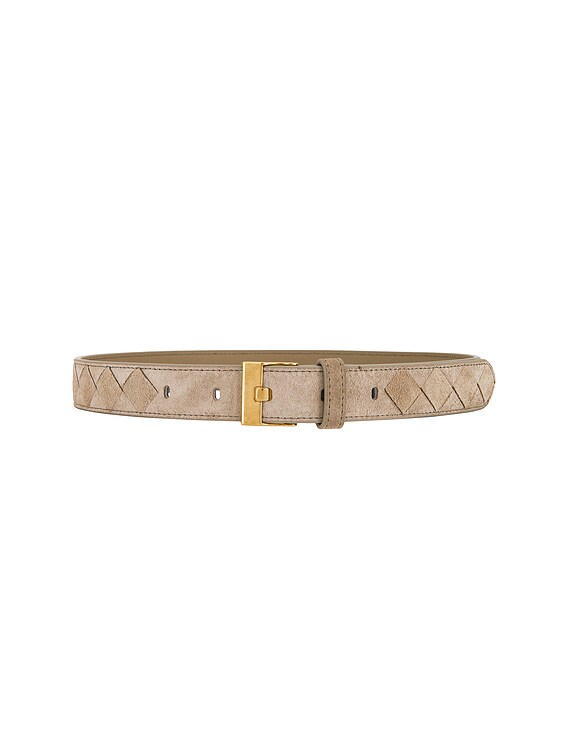 Bottega Veneta Intrecciato Belt in Mastice & Muse Brass | FWRD