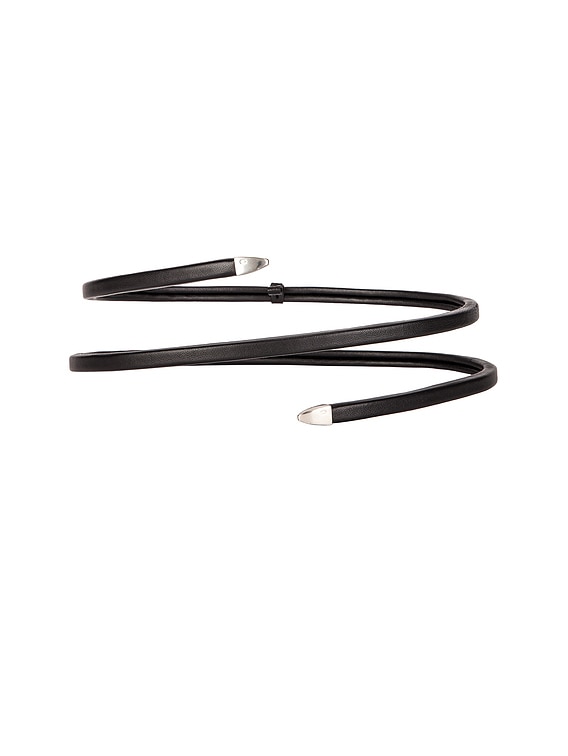 Bottega Veneta Leather Snake Belt in Black & Silver | FWRD