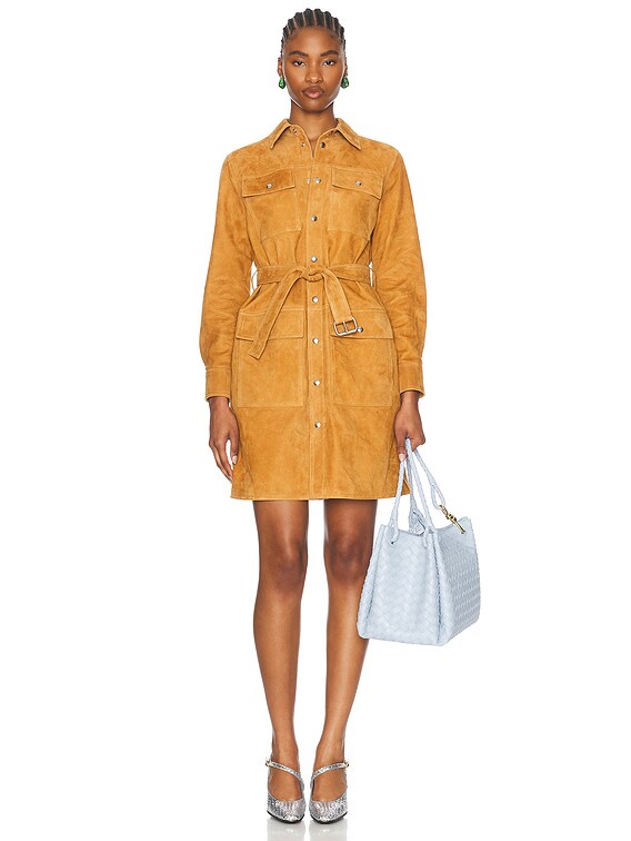 Bottega Veneta Leather Belted Dress in Peanut Butter | FWRD