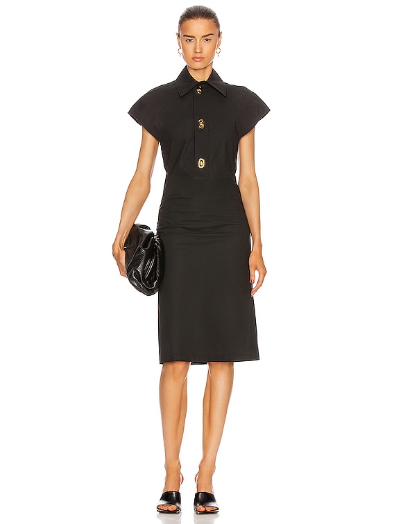 Bottega Veneta Short Sleeve Belted Midi Dress in Off Black