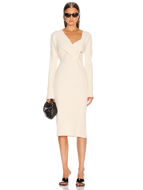 blue knit dress long sleeve Women's Dress Double Cross V-Neck Ribbed Knit Dress main image 1