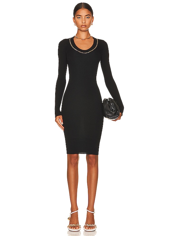 Bottega Veneta Women's Black Rib-Knit Halter Chain-Link Maxi