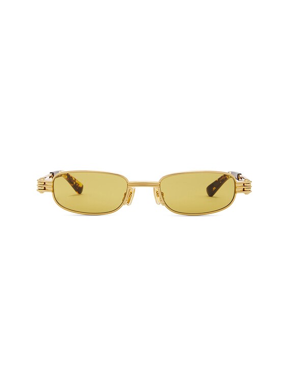 【関税込み】Sunglasses - Bottega Veneta - Acetate - Gold/Yel BOTTEGA VENETA EYEWEAR Oval-frame acetate and gold-tone