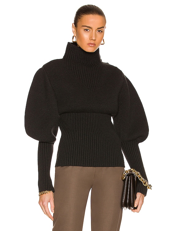 Bottega Veneta Wool Exaggerated Sleeves Sweater in Dark Green | FWRD