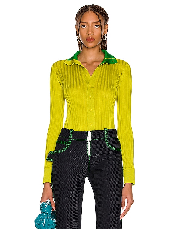 Bottega Veneta Silk Rib Cardigan in Kiwi | FWRD