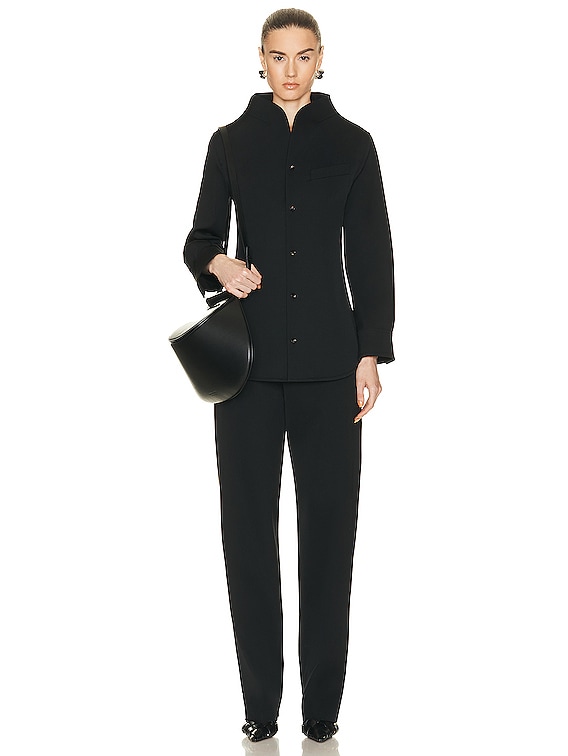 Bottega Veneta Stretch Funnel Neck Shirt in Black | FWRD