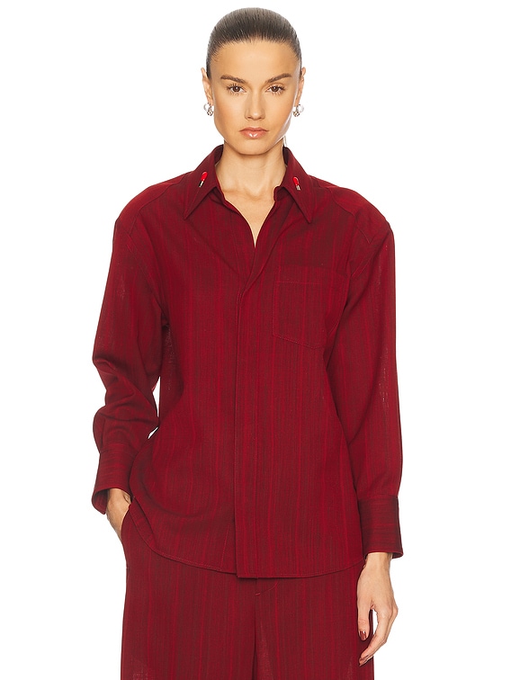 BOTTEGA VENETA シャツワンピース レッド Bottega Veneta Button Up Top in Red & Grey Melange | FWRD