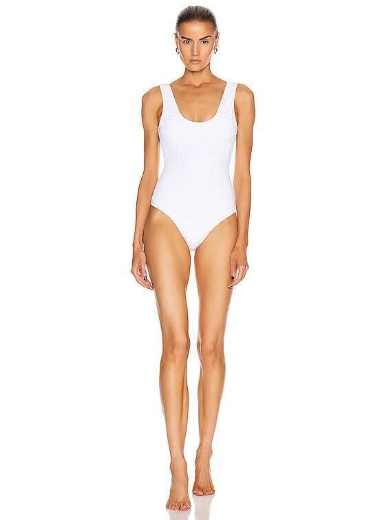 Bottega Veneta Square Quilted One Piece Swimsuit in Optic White | FWRD